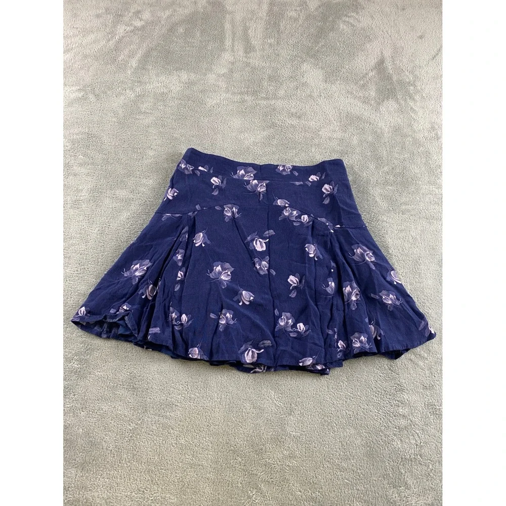 Nordstrom Girls Navy Blue Lavender Floral Mini Skirt Size L 10/12‎ Elastic Back